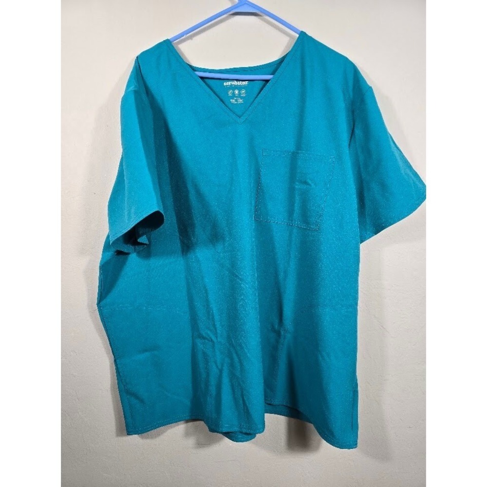Scrubstar Scrub Top V-Neck‎ Short Sleeve Pocket Teal Blue Medical Uniform 2XL